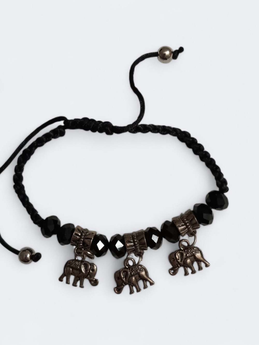 🌟3/$15 Black Beaded Bracelet with Silver Elephant Charms